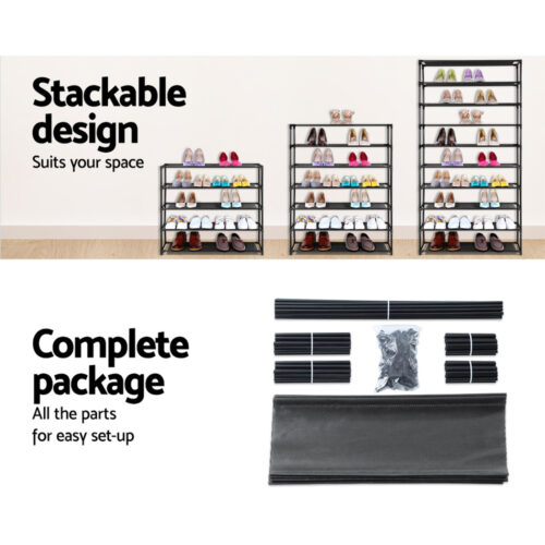 Artiss Shoe Rack Cabinet Stackable 50 Pairs 10-Tier Black - Image 7