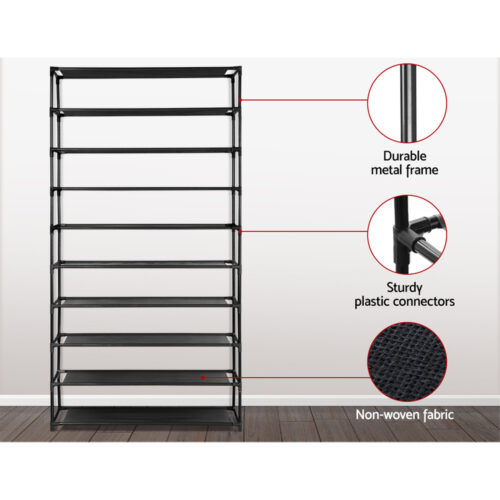 Artiss Shoe Rack Cabinet Stackable 50 Pairs 10-Tier Black - Image 8