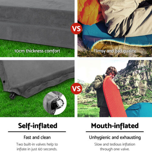 Weisshorn Self Inflating Mattress 10CM Camping Sleeping Mat Air Double Grey - Image 5