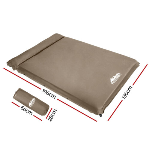 Weisshorn Self Inflating Mattress 10CM Camping Sleeping Mat Air Double Coffee - Image 2