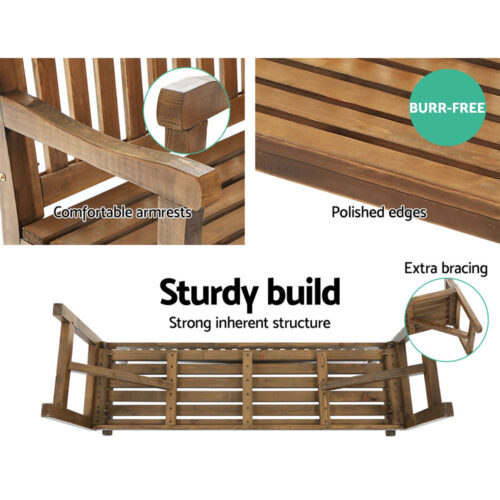 Gardeon 5FT Outdoor Garden Bench Wooden 3 Seat Chair Patio Furniture Natural - Image 5