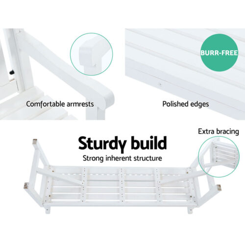 Gardeon 5FT Outdoor Garden Bench Wooden 3 Seat Chair Patio Furniture White - Image 4