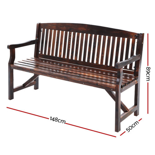 Gardeon 5FT Outdoor Garden Bench Wooden 3 Seat Chair Patio Furniture Charcoal - Image 2