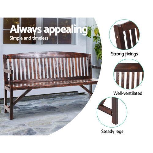 Gardeon 5FT Outdoor Garden Bench Wooden 3 Seat Chair Patio Furniture Charcoal - Image 4