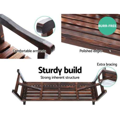 Gardeon 5FT Outdoor Garden Bench Wooden 3 Seat Chair Patio Furniture Charcoal - Image 5
