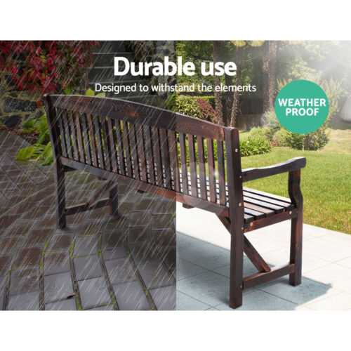 Gardeon 5FT Outdoor Garden Bench Wooden 3 Seat Chair Patio Furniture Charcoal - Image 7