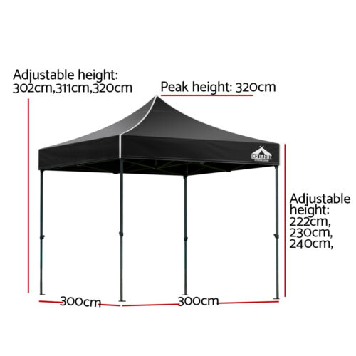 Instahut Gazebo Pop Up Marquee 3x3m Folding Tent Wedding Outdoor Camping Canopy Gazebos Shade Black - Image 2