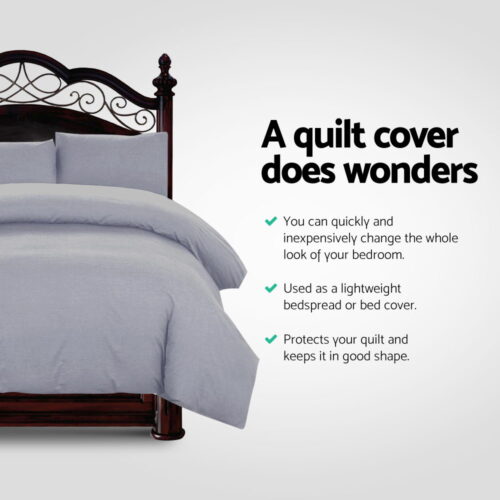 Giselle Bedding Quilt Cover Set Classic Grey Queen - Image 3