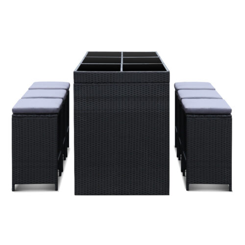 Gardeon 7-Piece Outdoor Bar Set Dining Table Stools Wicker Patio Setting - Image 2
