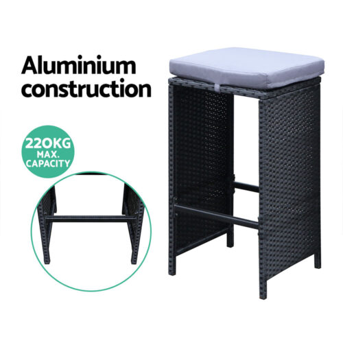 Gardeon 7-Piece Outdoor Bar Set Dining Table Stools Wicker Patio Setting - Image 5