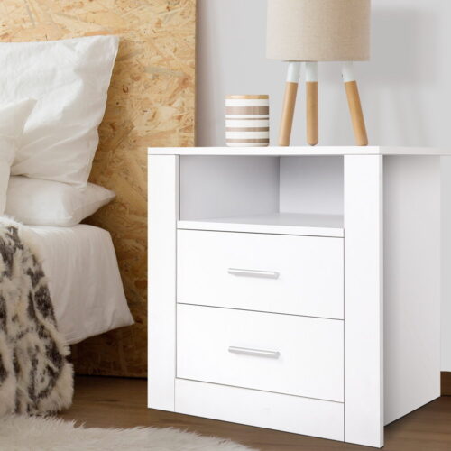 Artiss Bedside Table 2 Drawers with Shelf - TARA White - Image 7