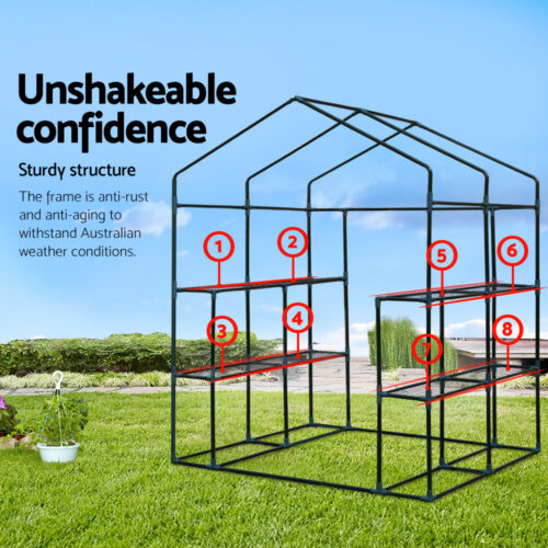 Green Fingers Greenhouse 1.4x1.55x2M Walk in Green House Tunnel Plant Garden Shed 8 Shelves - Image 3