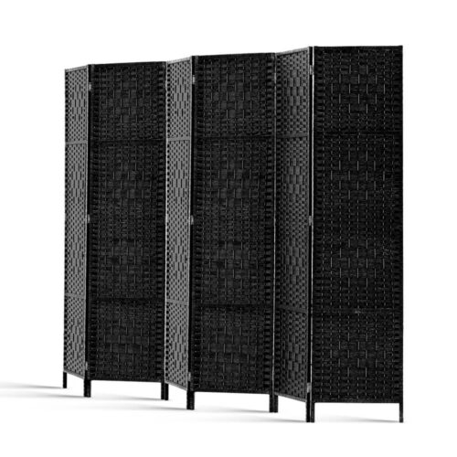 Artiss 6 Panel Room Divider Screen 245x170cm Woven Black - Image 3