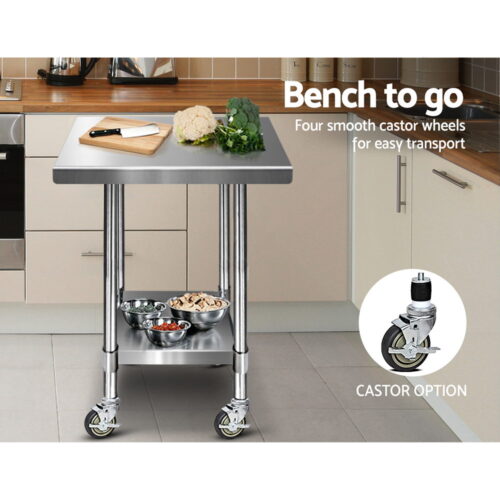 Cefito 760x760mm Stainless Steel Kitchen Bench with Wheels 430 - Image 4