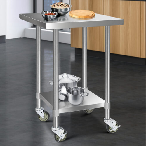 Cefito 760x760mm Stainless Steel Kitchen Bench with Wheels 430 - Image 7