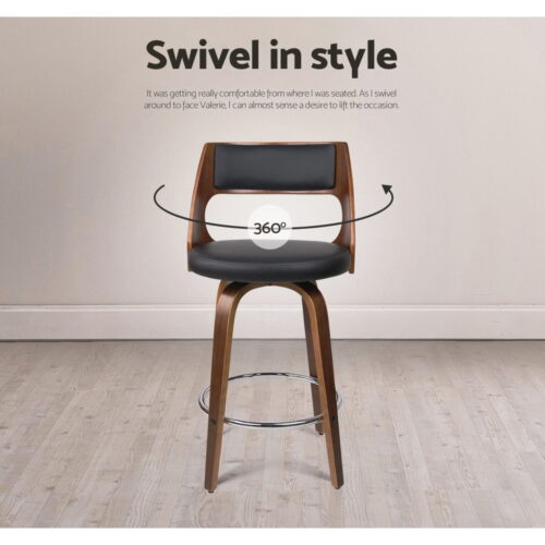 Artiss 2x Bar Stools Swivel Leather Chair 76cm - Image 6