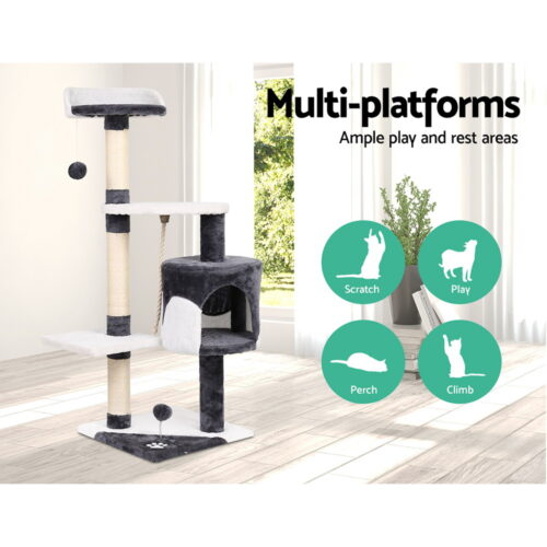 i.Pet Cat Tree 112cm Tower Scratching Post Scratcher Wood Condo House Furniture - Image 3
