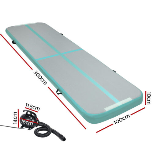 Everfit GoFun 3X1M Inflatable Air Track Mat with Pump Tumbling Gymnastics Green - Image 2