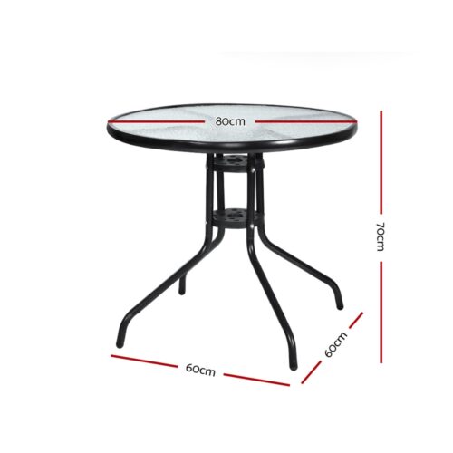 Gardeon Outdoor Bar Table Glass Cafe Table Steel Side Parasol Hole - Image 2