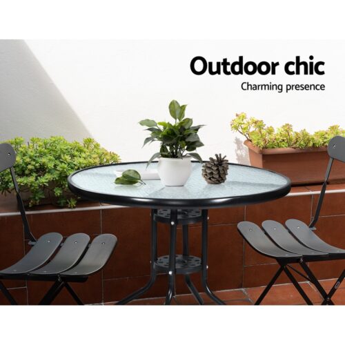 Gardeon Outdoor Bar Table Glass Cafe Table Steel Side Parasol Hole - Image 4