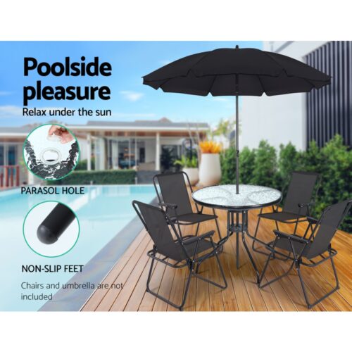 Gardeon Outdoor Bar Table Glass Cafe Table Steel Side Parasol Hole - Image 5