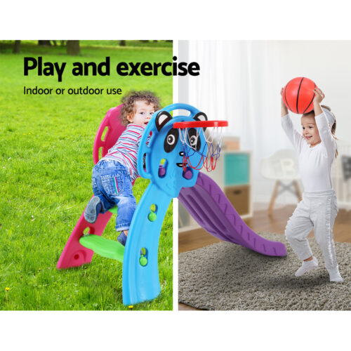 Keezi Kids Slide Set Basketball Hoop Indoor Outdoor Playground Toys 100cm Blue - Image 5