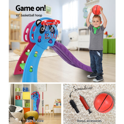 Keezi Kids Slide Set Basketball Hoop Indoor Outdoor Playground Toys 100cm Blue - Image 7