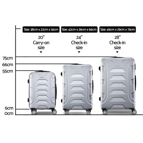 Wanderlite 3Set 20-24-28 Inch Luggage with TSA Lock Spinner Carry On Hard Shell Travel Suitcase Luggage Case Silver - Image 2
