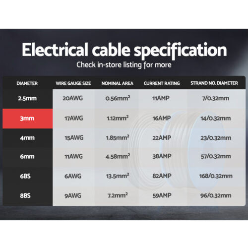Giantz 3MM 100M Twin Core Wire Electrical Cable Extension Car 450V 2 Sheath - Image 4