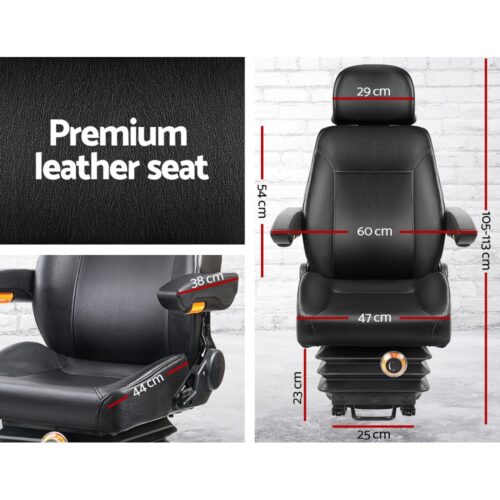 Giantz Tractor Seat Forklift Excavator Truck Universal Backrest Chair PU Leather - Image 3