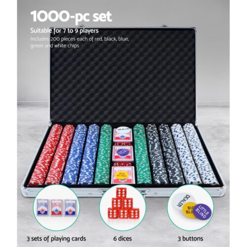 1000pcs Poker Chips Set Casino Texas Hold'em Gambling Party Game Dice Cards Case - Image 7