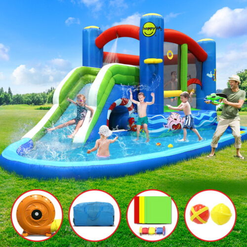 Happy Hop Inflatable Water Slide Jumping Trampoline Castle Bouncer Toy Splash - Image 9