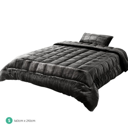 Giselle Bedding Faux Mink Quilt Charcoal Single - Image 3