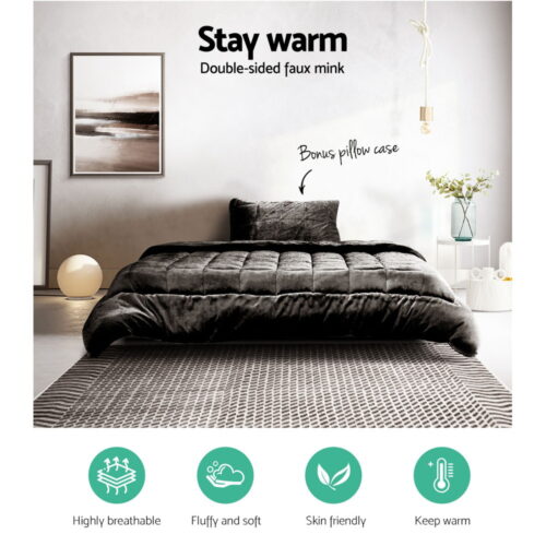 Giselle Bedding Faux Mink Quilt Charcoal Single - Image 4