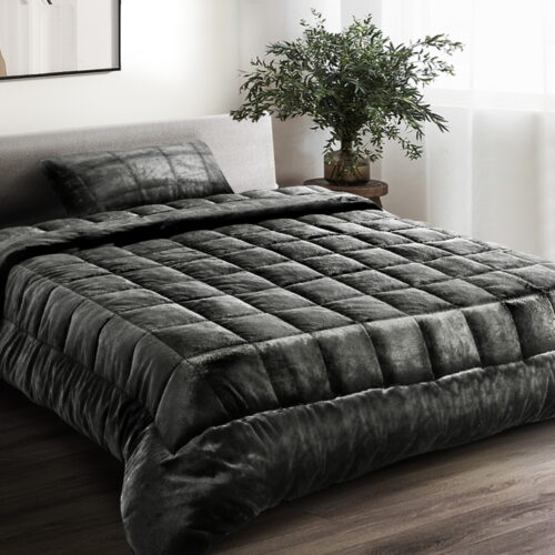 Giselle Bedding Faux Mink Quilt Charcoal Single - Image 9