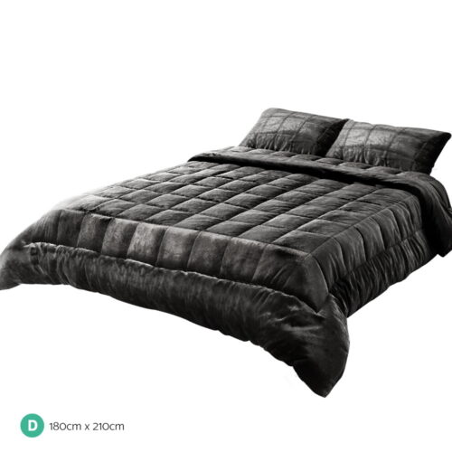 Giselle Bedding Faux Mink Quilt Charcoal Double - Image 3