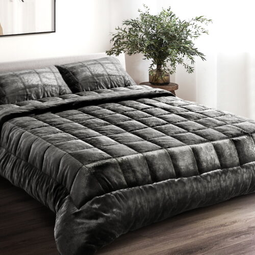 Giselle Bedding Faux Mink Quilt Charcoal Double - Image 9