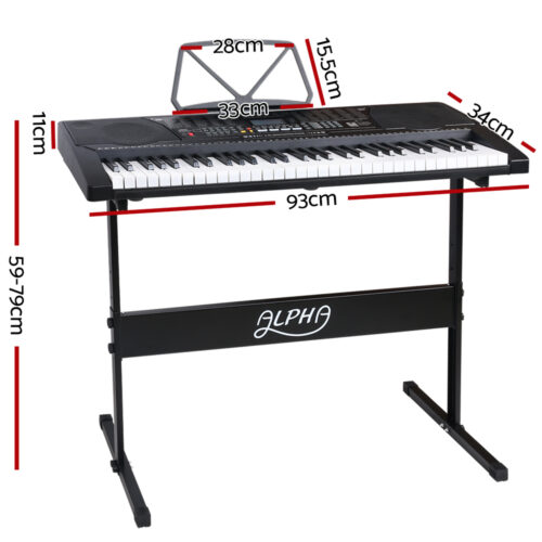 Alpha 61 Keys Electronic Piano Keyboard Digital Electric w/ Stand Lighted Black - Image 3