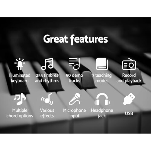 Alpha 61 Keys Electronic Piano Keyboard Digital Electric w/ Stand Lighted Black - Image 5