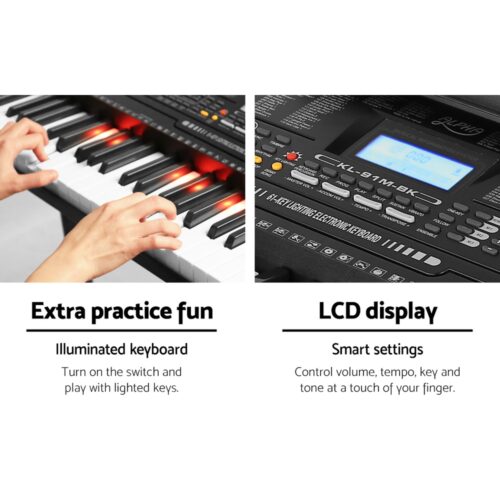 Alpha 61 Keys Electronic Piano Keyboard Digital Electric w/ Stand Lighted Black - Image 6