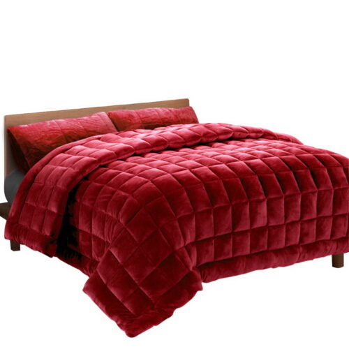 Giselle Bedding Faux Mink Quilt Burgundy Super King - Image 2