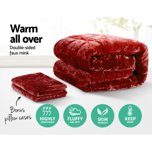 Giselle Bedding Faux Mink Quilt Burgundy King - Image 4