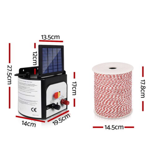 Giantz Fence Energiser 8KM Solar Powered Electric 500M Poly Wire Insulator - Image 3