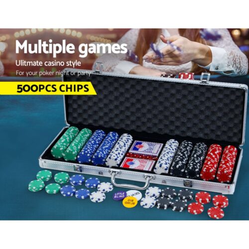 500pcs Poker Chips Set Casino Texas Hold'em Gambling Party Game Dice Cards Case - Image 4