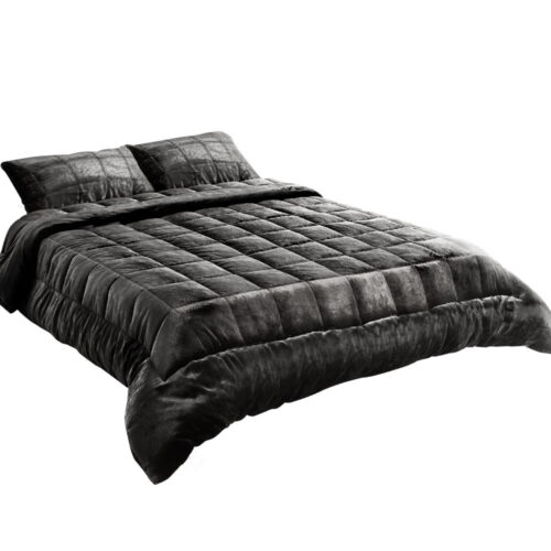 Giselle Bedding Faux Mink Quilt Charcoal Queen - Image 2