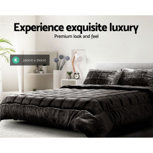 Giselle Bedding Faux Mink Quilt Charcoal King - Image 5