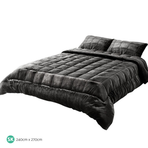 Giselle Bedding Faux Mink Quilt Charcoal Super King - Image 3