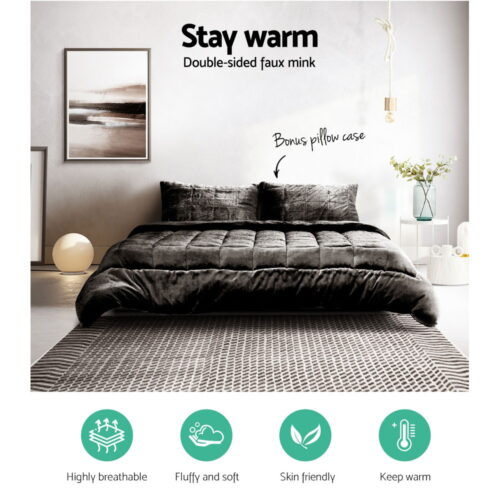 Giselle Bedding Faux Mink Quilt Charcoal Super King - Image 4