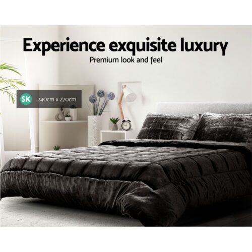 Giselle Bedding Faux Mink Quilt Charcoal Super King - Image 5