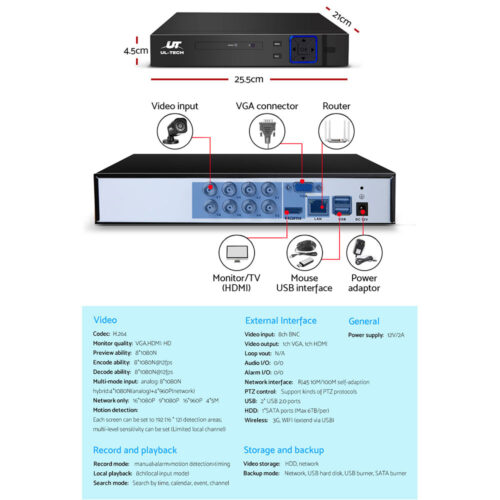 UL-tech CCTV Security System 8CH DVR 8 Cameras 1080p - Image 5